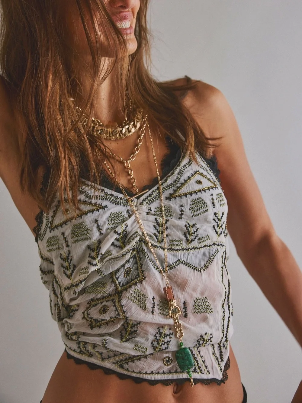 NWOT Free People Winslet Layer Necklace Gold Combo